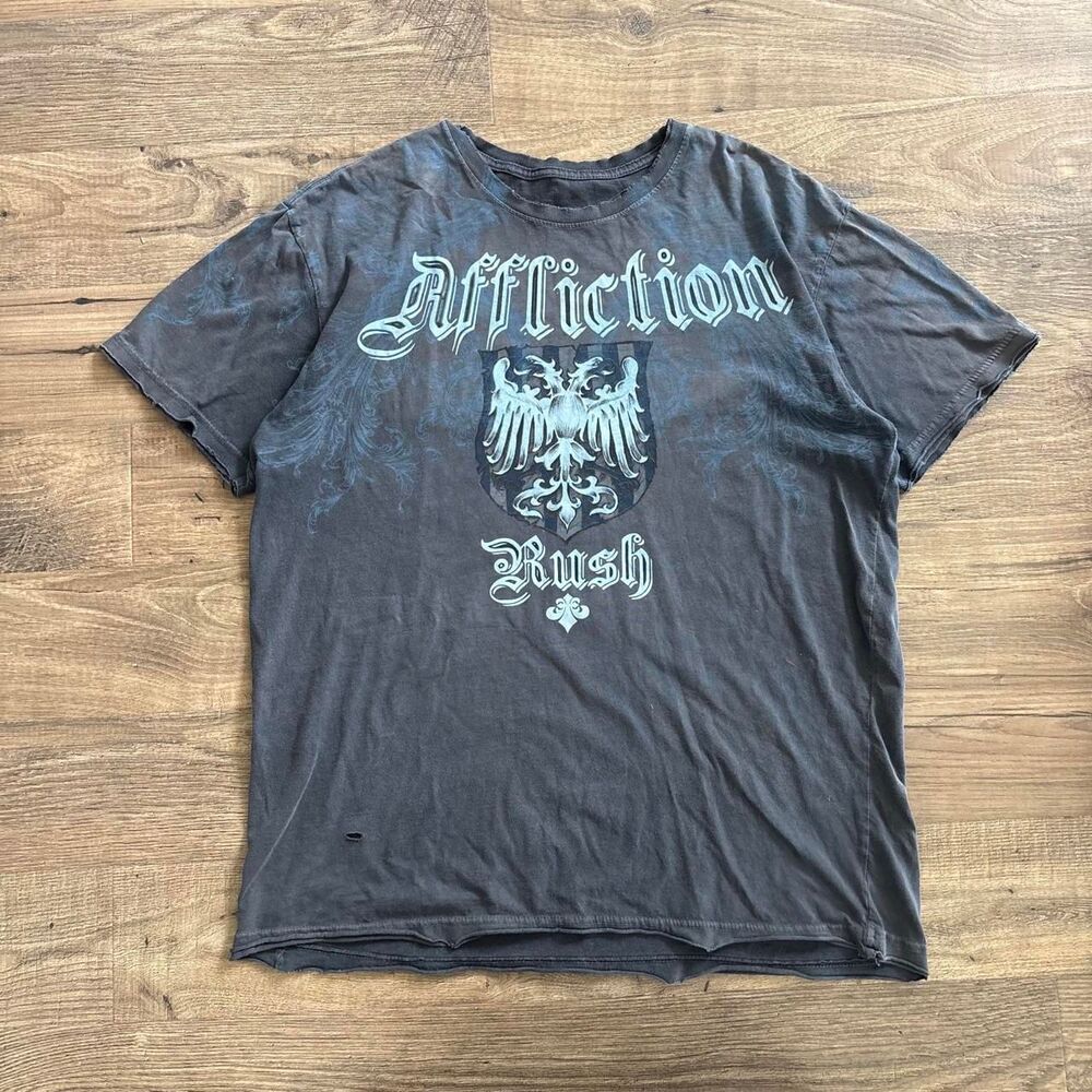 Affliction Men's Grey and Black T-shirt